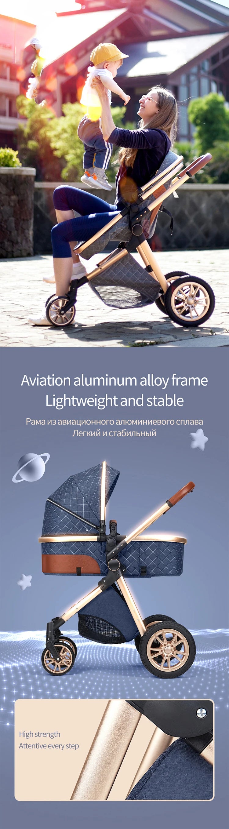 3-in-1 High Landscape Baby Stroller for Newborns