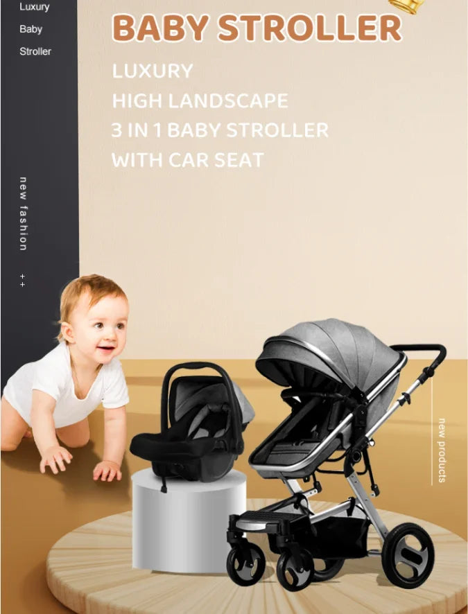 Aluminum stroller with carrycot and car seat baby pushchair 3 in 1