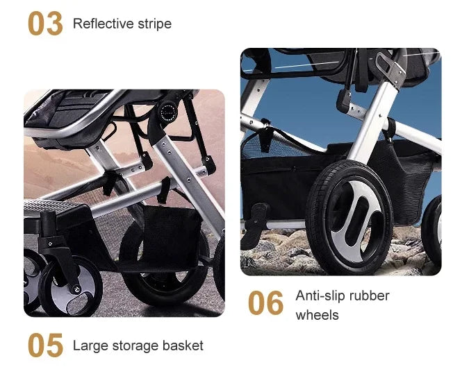 Aluminum stroller with carrycot and car seat baby pushchair 3 in 1