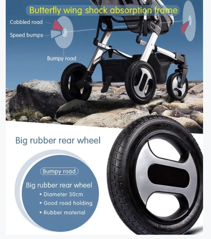 Aluminum stroller with carrycot and car seat baby pushchair 3 in 1