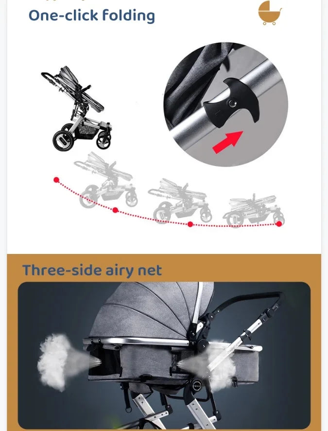 Aluminum stroller with carrycot and car seat baby pushchair 3 in 1