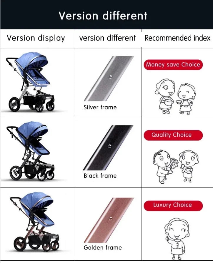 Aluminum stroller with carrycot and car seat baby pushchair 3 in 1