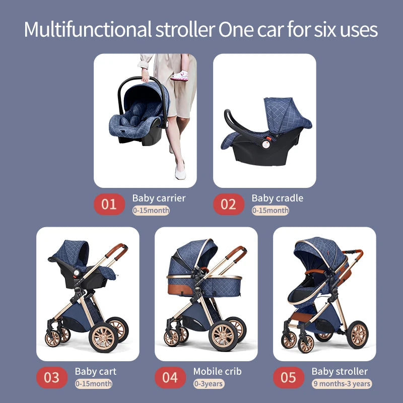 3-in-1 High Landscape Baby Stroller for Newborns