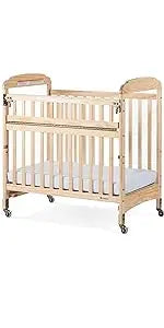 Compact Clearview Daycare Crib - Durable Wood Construction with Fixed Sides, Clear End Panels, and Non-Marking Casters (2 Locking)