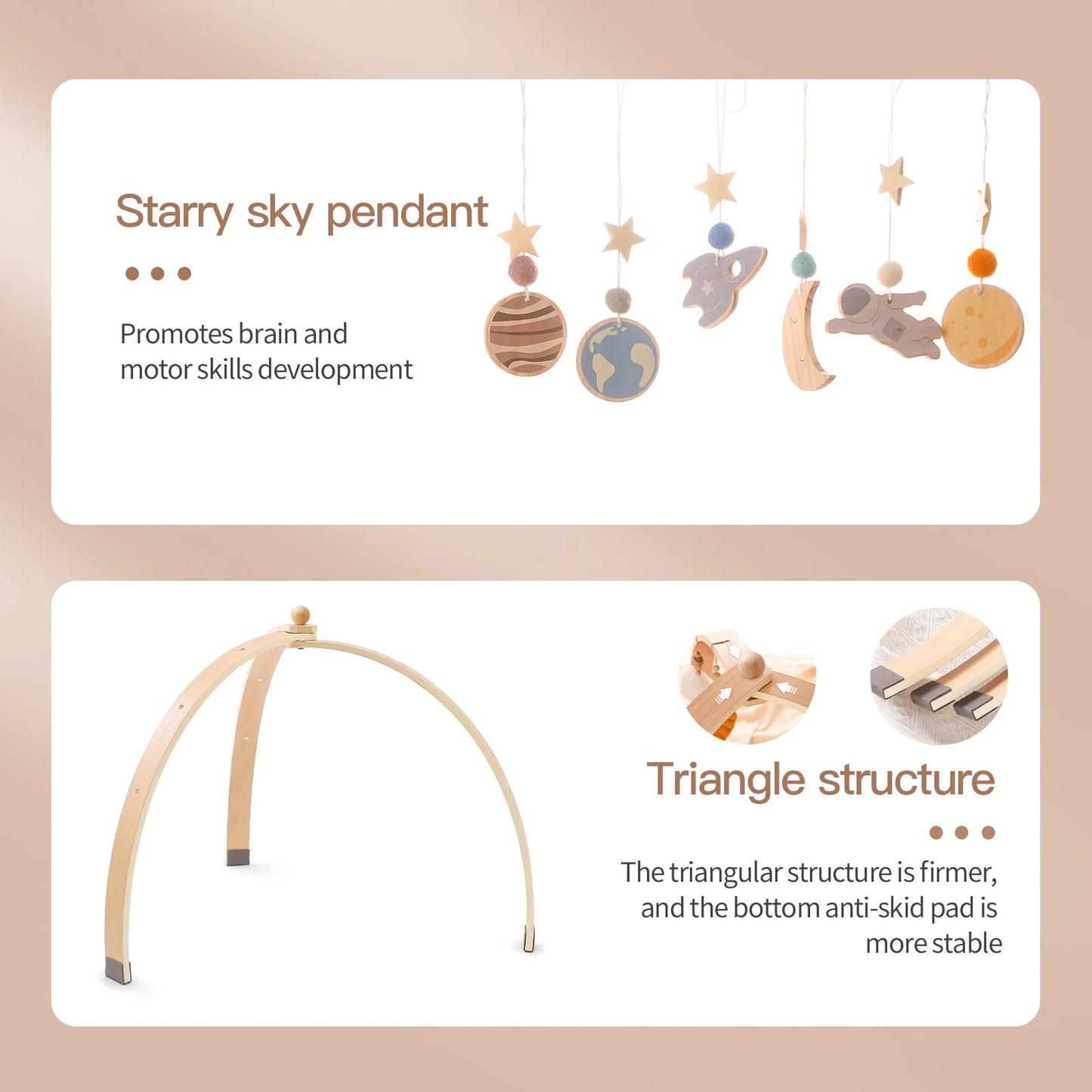 Wooden Baby Play Gym Set - Fitness Rack with Activity Pendants, Mobile Crib Hanger, and Room Decor - Perfect Newborn Gift