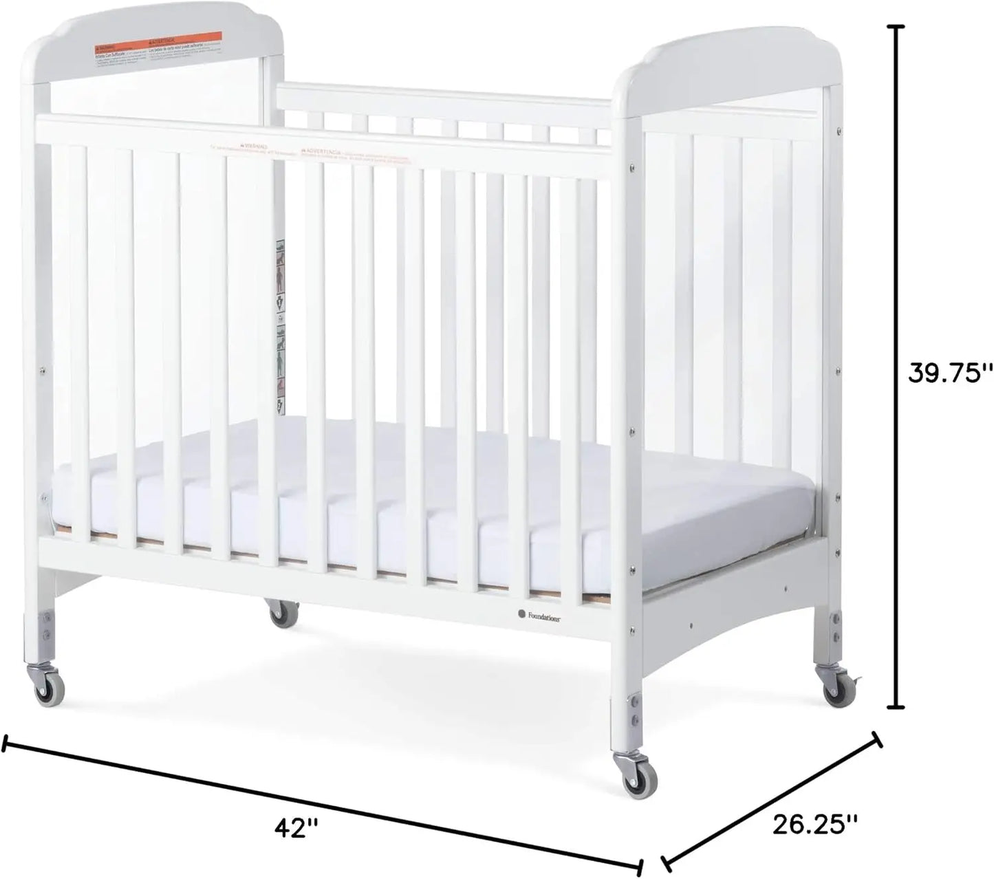 Compact Clearview Daycare Crib - Durable Wood Construction with Fixed Sides, Clear End Panels, and Non-Marking Casters (2 Locking)