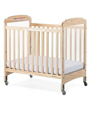 Compact Clearview Daycare Crib - Durable Wood Construction with Fixed Sides, Clear End Panels, and Non-Marking Casters (2 Locking)