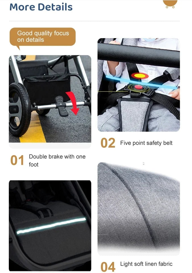 Aluminum stroller with carrycot and car seat  baby pushchair 3 in 1