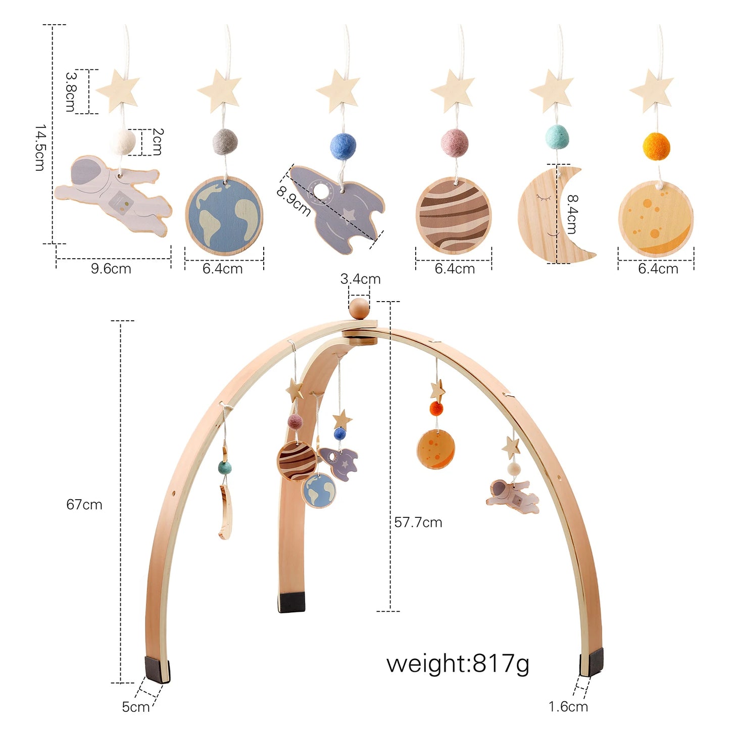 Wooden Baby Play Gym Set - Fitness Rack with Activity Pendants, Mobile Crib Hanger, and Room Decor - Perfect Newborn Gift