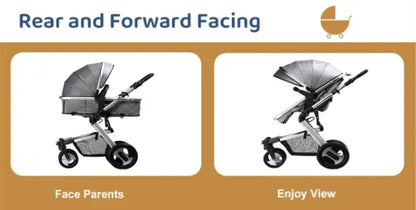 Aluminum stroller with carrycot and car seat  baby pushchair 3 in 1