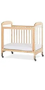 Compact Clearview Daycare Crib - Durable Wood Construction with Fixed Sides, Clear End Panels, and Non-Marking Casters (2 Locking)