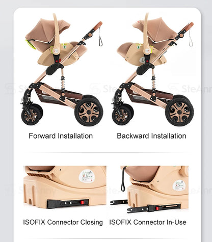 3-in-1 Baby Stroller Travel System with ISOFIX Base