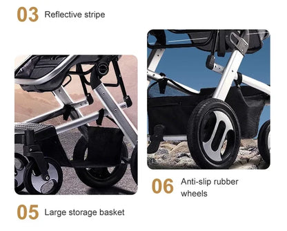 Aluminum stroller with carrycot and car seat  baby pushchair 3 in 1