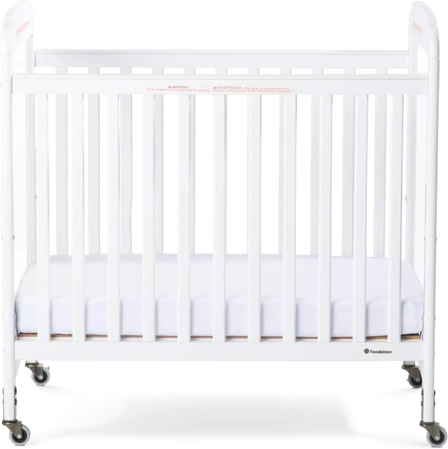 Compact Clearview Daycare Crib - Durable Wood Construction with Fixed Sides, Clear End Panels, and Non-Marking Casters (2 Locking)