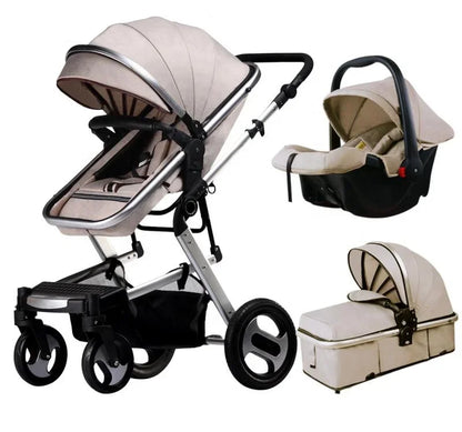 Aluminum stroller with carrycot and car seat  baby pushchair 3 in 1