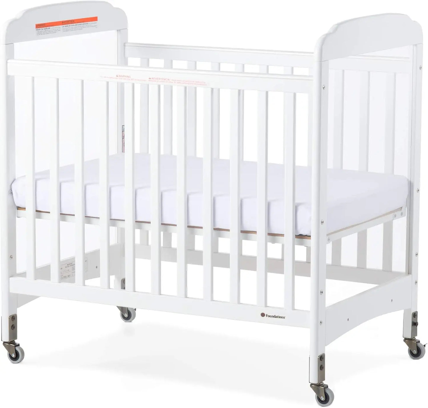 Compact Clearview Daycare Crib - Durable Wood Construction with Fixed Sides, Clear End Panels, and Non-Marking Casters (2 Locking)