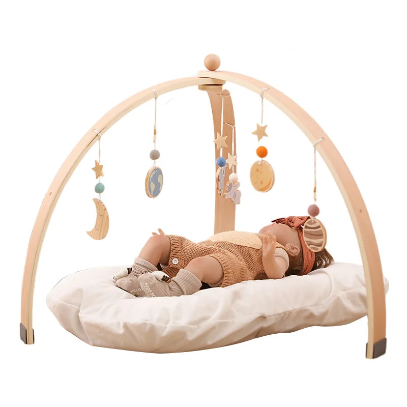 Wooden Baby Play Gym Set - Fitness Rack with Activity Pendants, Mobile Crib Hanger, and Room Decor - Perfect Newborn Gift