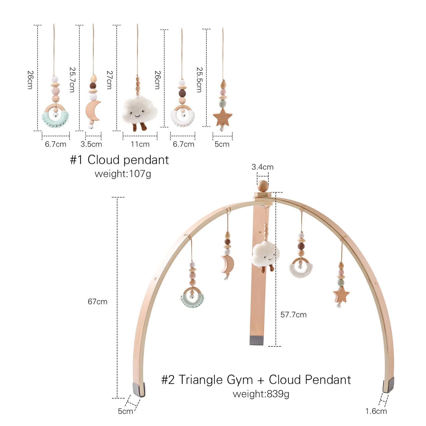 Wooden Baby Play Gym Set - Fitness Rack with Activity Pendants, Mobile Crib Hanger, and Room Decor - Perfect Newborn Gift