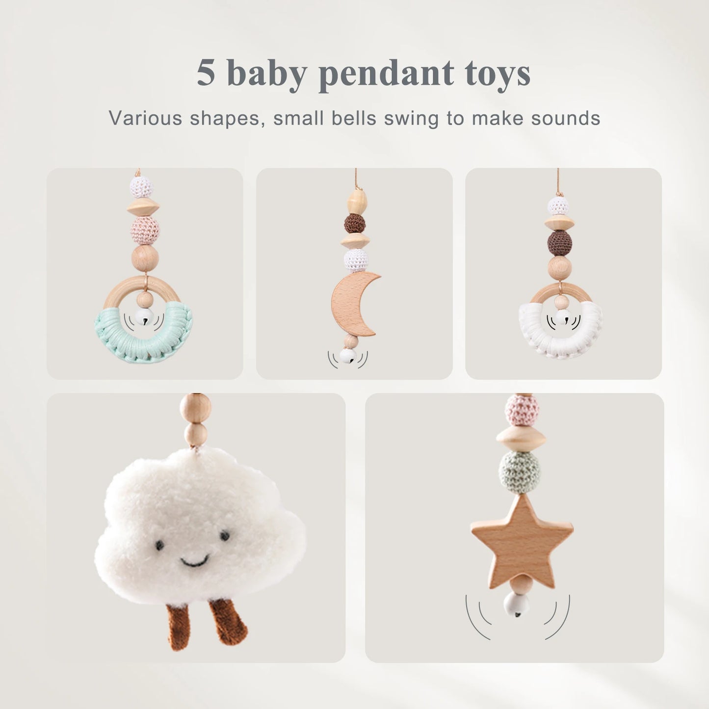 Wooden Baby Play Gym Set - Fitness Rack with Activity Pendants, Mobile Crib Hanger, and Room Decor - Perfect Newborn Gift