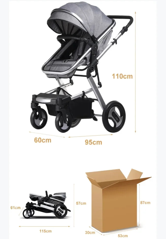 Aluminum stroller with carrycot and car seat  baby pushchair 3 in 1